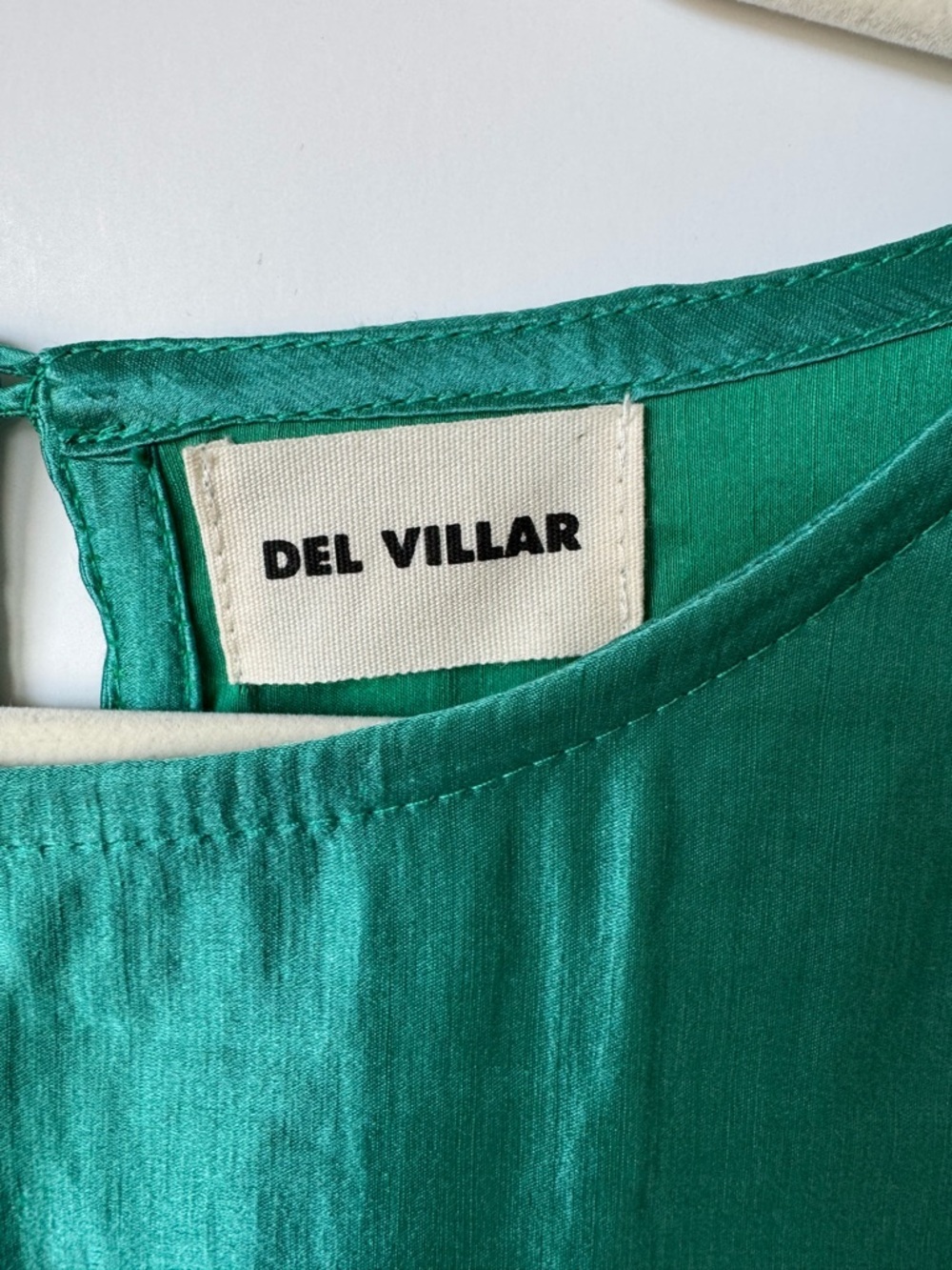Del Villar green a-line shift dress in silk and linen blend - Picture 3 of 8
